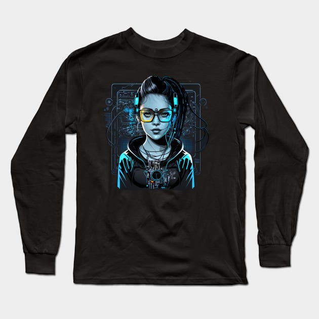 Cyberpunk girl Long Sleeve T-Shirt by ai1art